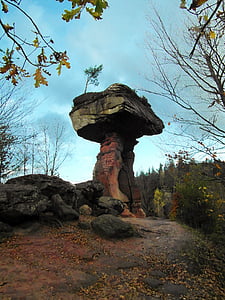 魔鬼的桌子, 普法尔茨, 砂石, 砂岩岩石, 秋天, 徒步旅行, 岩石