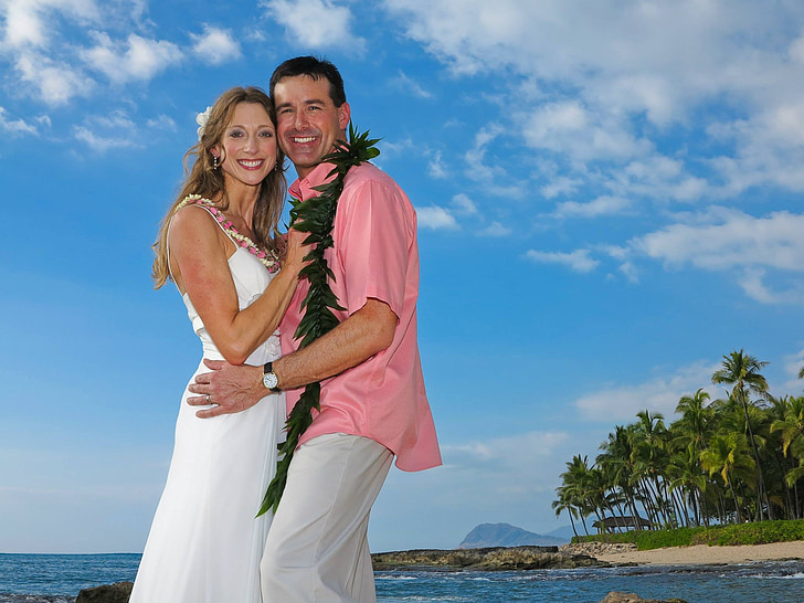 Hawaii, bryllup, pakker, sjøen, kvinner, stranden, kjærlighet