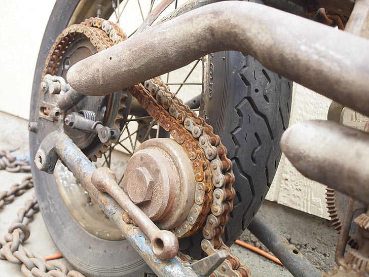 motocikl, Lanac, od nehrđajućeg, Karike lanca, zapušten, metalni lanac, korozije