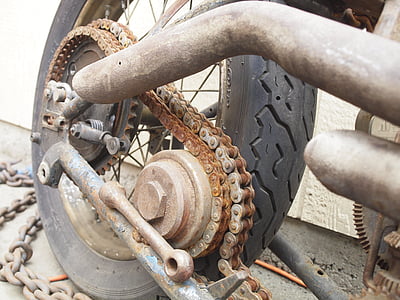 motos, cadena, acero inoxidable, eslabones de la cadena, oxidado, cadena de metal, a la corrosión
