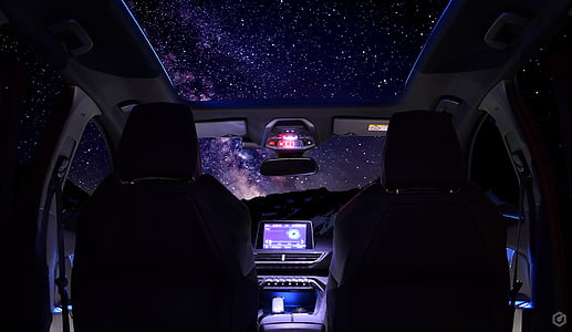 auto, stars, sky, 3008, peugeot, vehicle interior, transportation