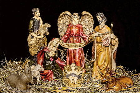 figures de pessebre de Nadal, nen Jesús, naixement de Jesús, Maria, Josep, Jesús, pastor