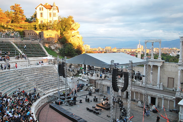 Plovdiv, antiga, Teatre, nucli antic, pedres, Concert, Mostra el