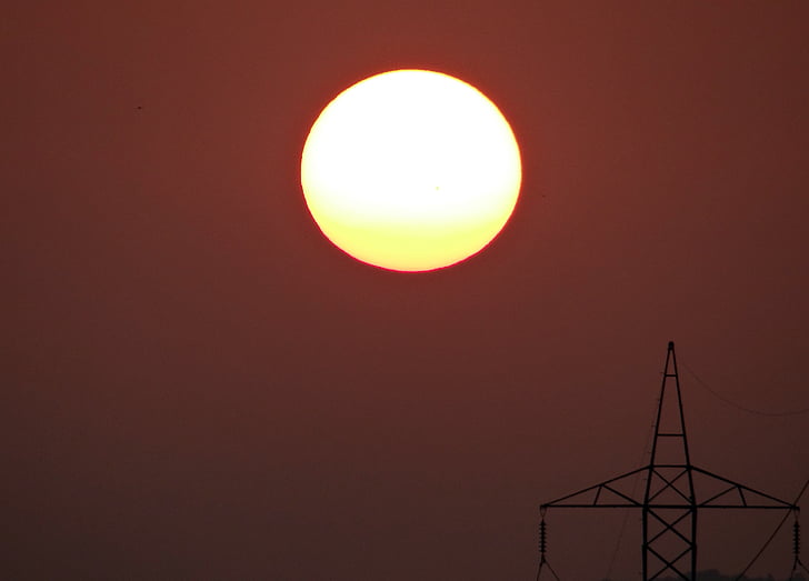 zonsondergang, elektrische pyloon, elektrische toren, Shimoga, Karnataka, India