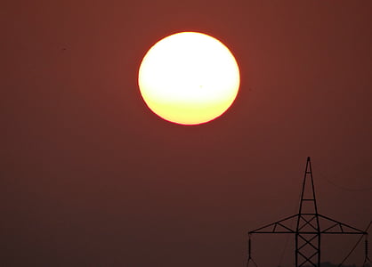 sunset, electric pylon, electric tower, shimoga, karnataka, india