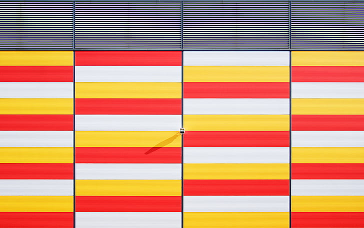 kuning, putih, merah, dicat, permukaan, bangunan, arsitektur