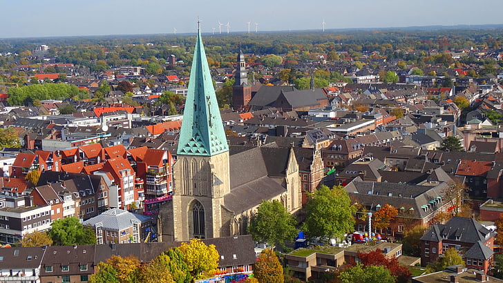 bocholt, aerial view, church, st georg, lady, windräder