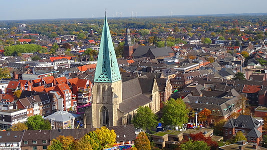 Bocholt, pogled iz zraka, Crkva, St. georg, dama, windräder