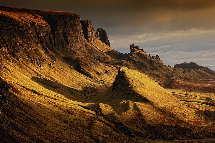 landscape, scotland, nature, highlands and islands, quairaing, mountains, isle of skye