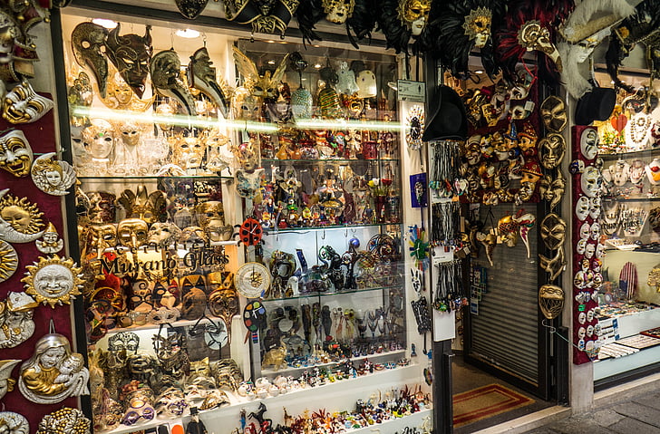 masks, venice, masquerade, souvenirs, italy, shop