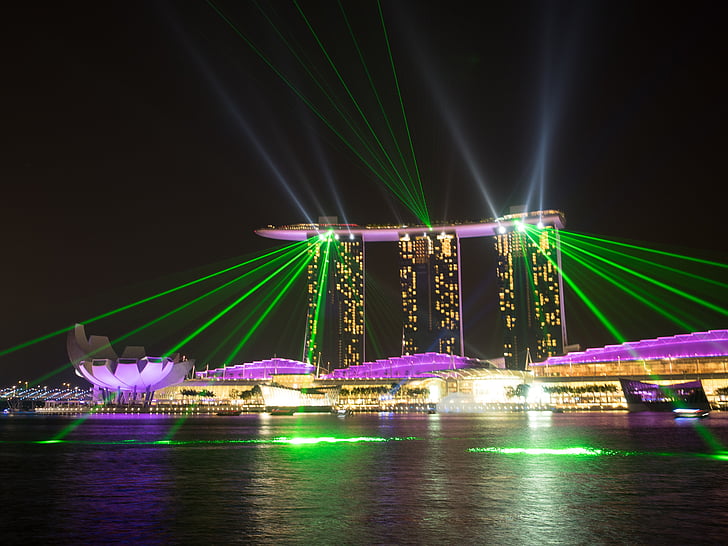 singapore, hotels, marina bay sands, night, light show, laser show