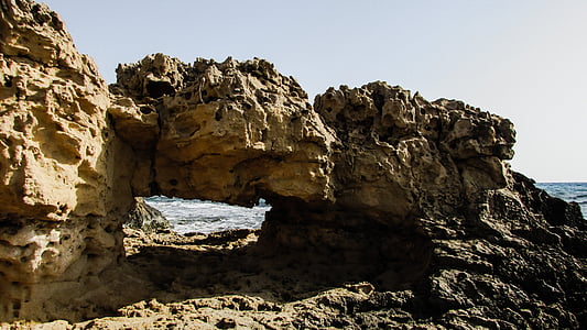 塞浦路斯, 阿依纳帕, 岩石, 窗口, 海岸, 海, 波