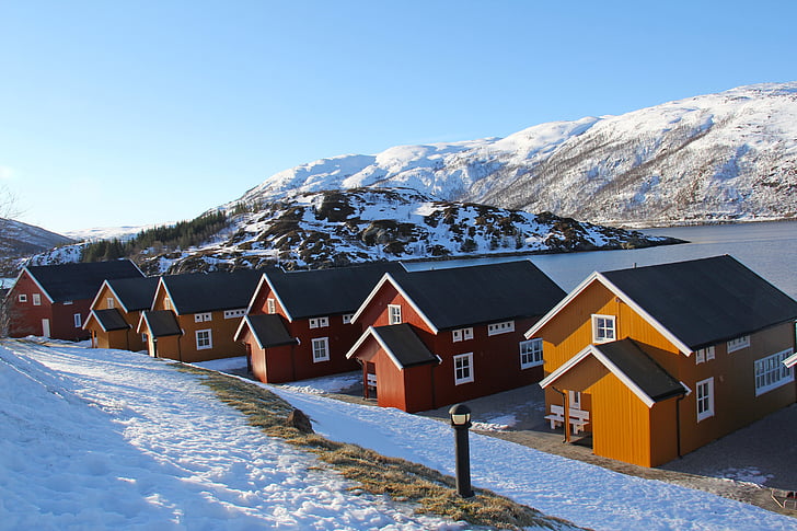 fishermen cabins, cabin, landscape, beautiful, sky, sea, fjord