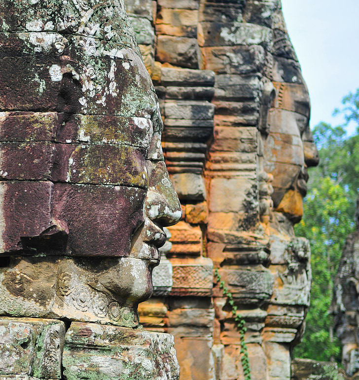 paminklas, Angkor wat, Kambodža, šventykla, veidai, akmuo, senas
