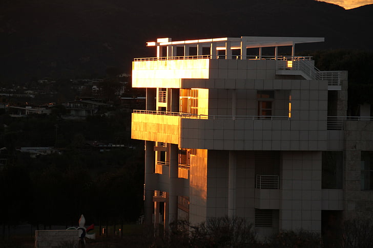 getty center, building, exterior, design, museum, structure, sunset