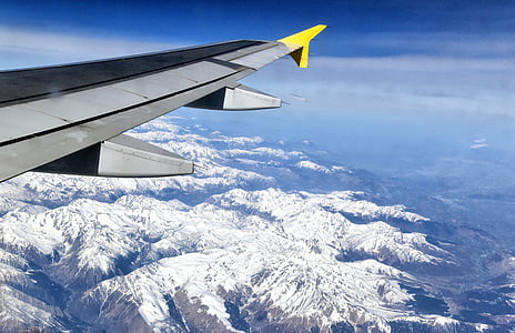 repülőgép, Pyrénées, hegyek, hó, havas, magas hegy