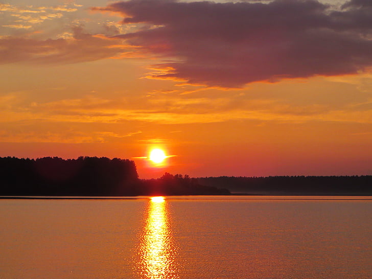 midnight sun, lake onega, sunset, landscape