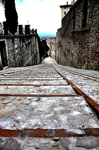 escaliers, Borgo, Italie, Ombrie, antique, Spoleto