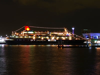 japan, cruise, liner, pier, bay, harbor, water