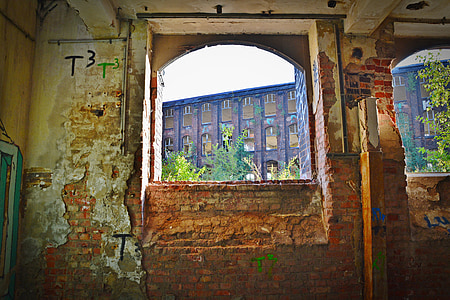 verloren plaatsen, fabriek, pforphoto, venster, graffiti, oude, verlof