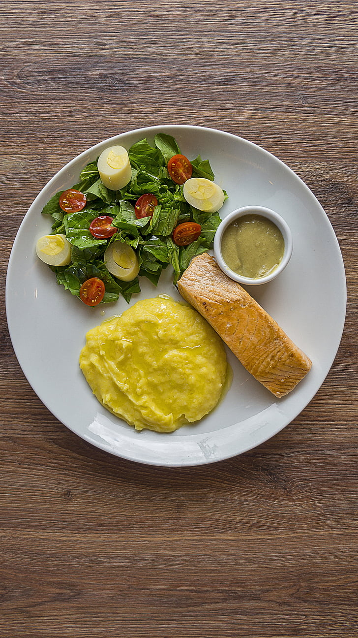 comida saudável, peixe, rucula, Palmetto, salmão, peruano, purê de batata