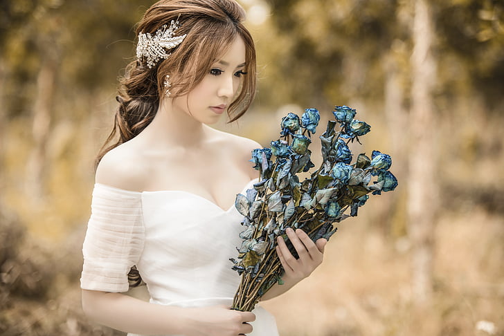 Ázsia, ősz, gyönyörű, szépség, blur, menyasszony, karakter