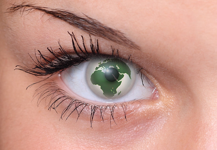 eye, pupil, lid, eyebrow, world, earth, globe