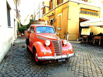 avto, Rim, hiša, na cesti, Italija, rdeča, tovornjak