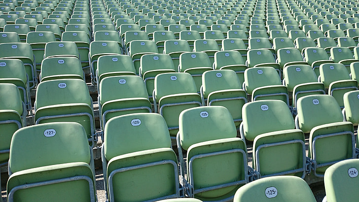 Grandstand, penonton, Duduk, kursi, kursi, seri, tanda-tanda