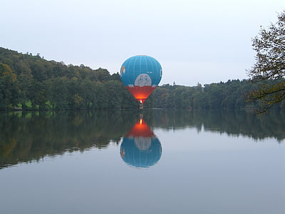 балон, горещ въздух балон, навъртам диск, езеро, мълчи, почивка, огън