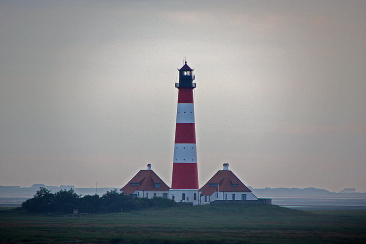 Westerhever, Nordsjön, Tyskland, Lighthouse, humör, abendstimmung, Romance