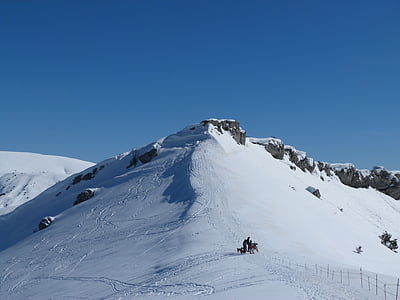 senderismo, montaña, invierno, nieve, Blanco, Alpes, altitud