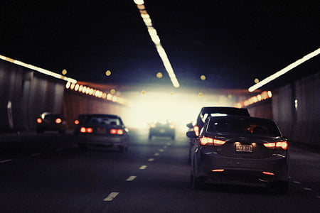 automašīnas, iela, satiksme, tunelis