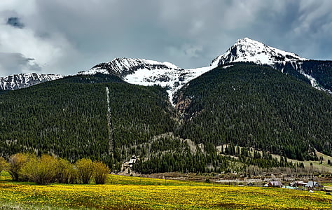 Colorado, landskap, natursköna, bergen, snö, dalen, äng