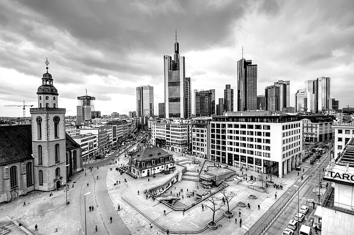 citiyscape, Frankfurt, Hauptwache, Towers, kaupunki, taivas, Saksa