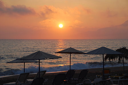 zachód słońca, morze, dublowanie, Kreta, Abendstimmung, Plaża, Afterglow