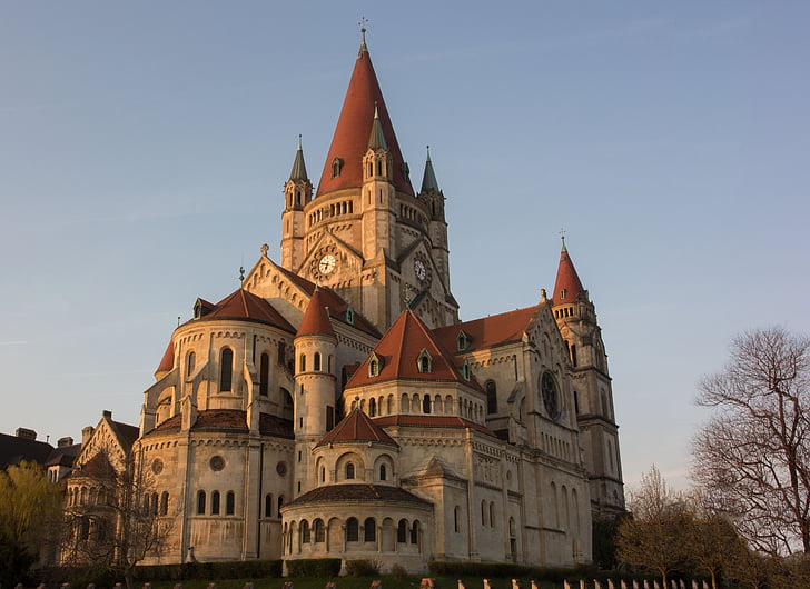 Dunaj, Avstrija, Assisi cerkev, stavbe, morgenstimmung, arhitektura, vere