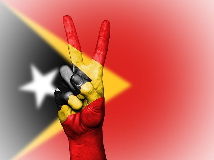 Oost-Timor, vrede, hand, natie, achtergrond, banner, kleuren
