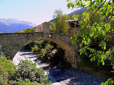 tiltas, srautas, vandens, Italija, akmenų