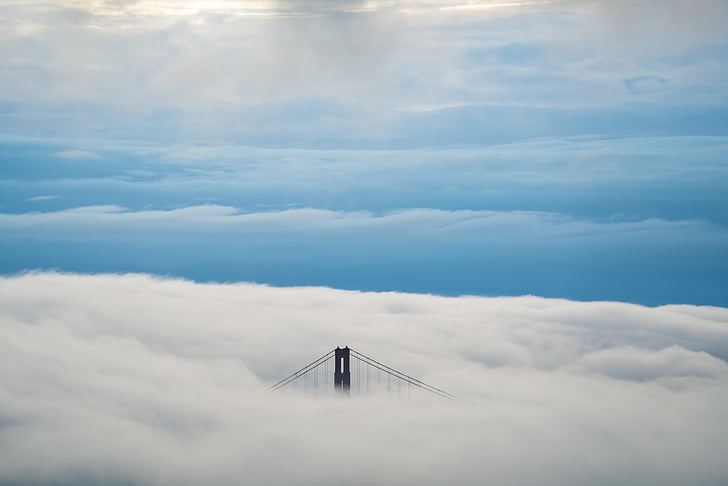 bridge, clouds, cloudscape, sky, suspension bridge