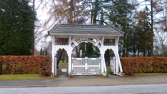 old country, wooden gate, cemetery, goal, input, park