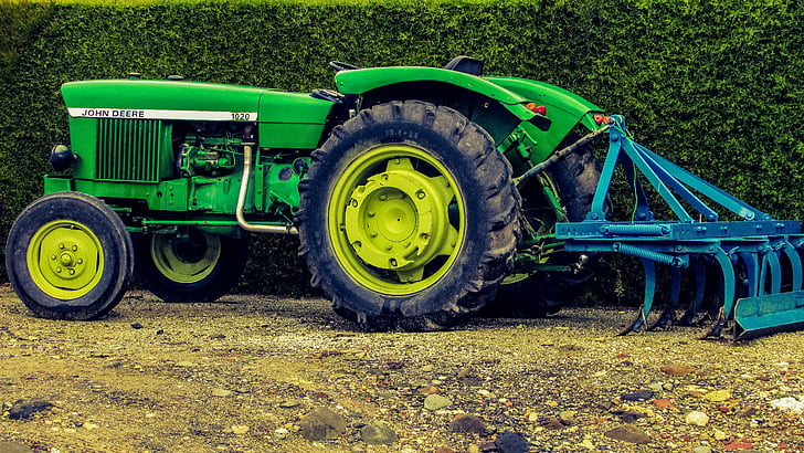 traktor, hijau, pertanian, bidang, pertanian, pedesaan, kendaraan