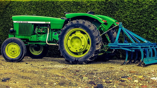 tractor, green, agriculture, field, farm, rural, vehicle