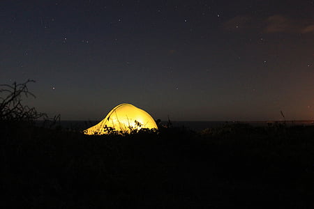 텐트, 밤, 자연, 빛, 여행, 하이킹