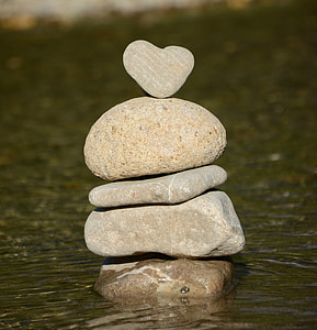 heart, water, stone heart, nature, balance, stones, stone balance