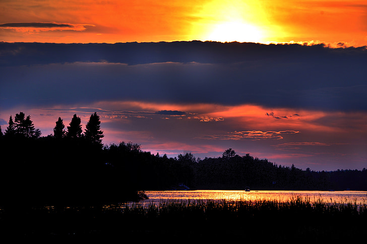Sunset, natur, Twilight, sommer, farver, søen, Québec