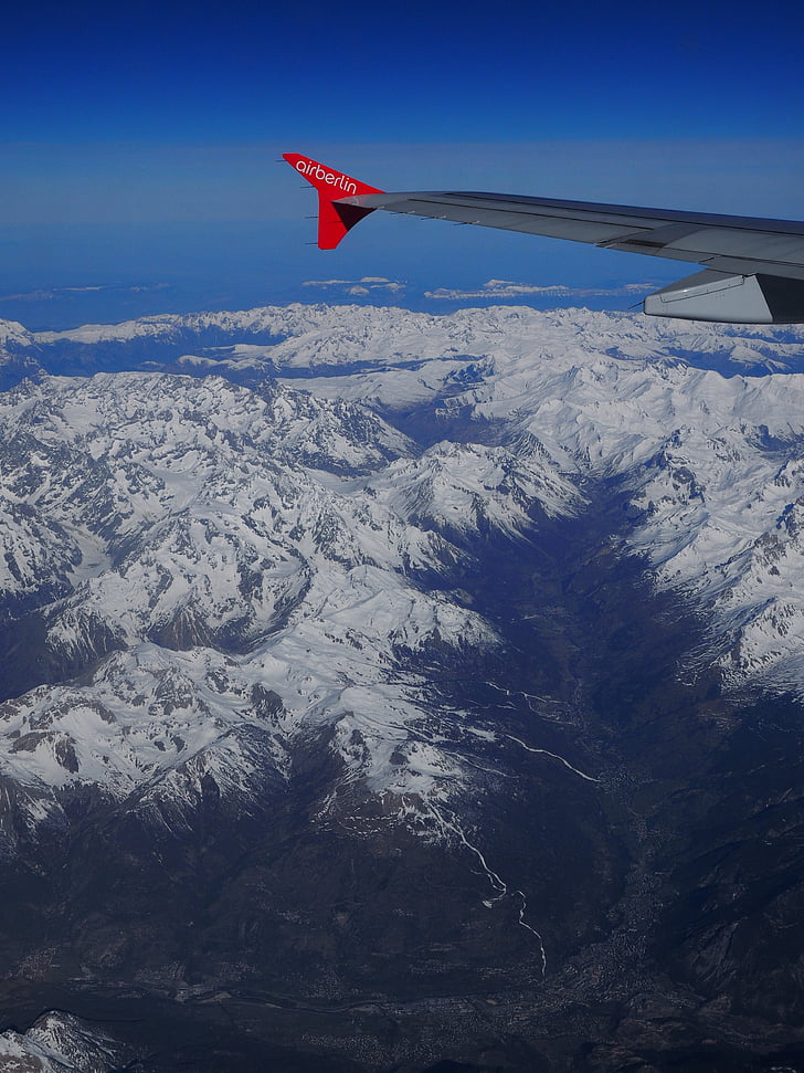 Widok z lotu ptaka, luftbildaufnahme, alpejska, góry, Berger, samolot, skrzydło