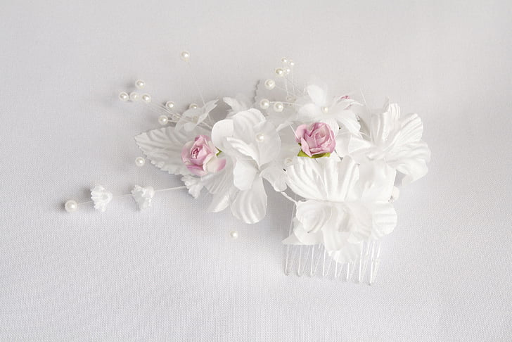 flower, comb, trim, artificial, petals, hairstyle, fabric