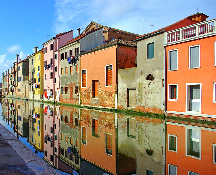 Chioggia, Italia, vecchie case, canale, architettura, città, riflessione