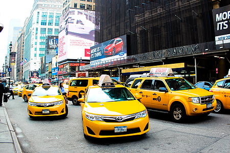 taxi, ville, jaune, rue, NYC, é.-u., voiture